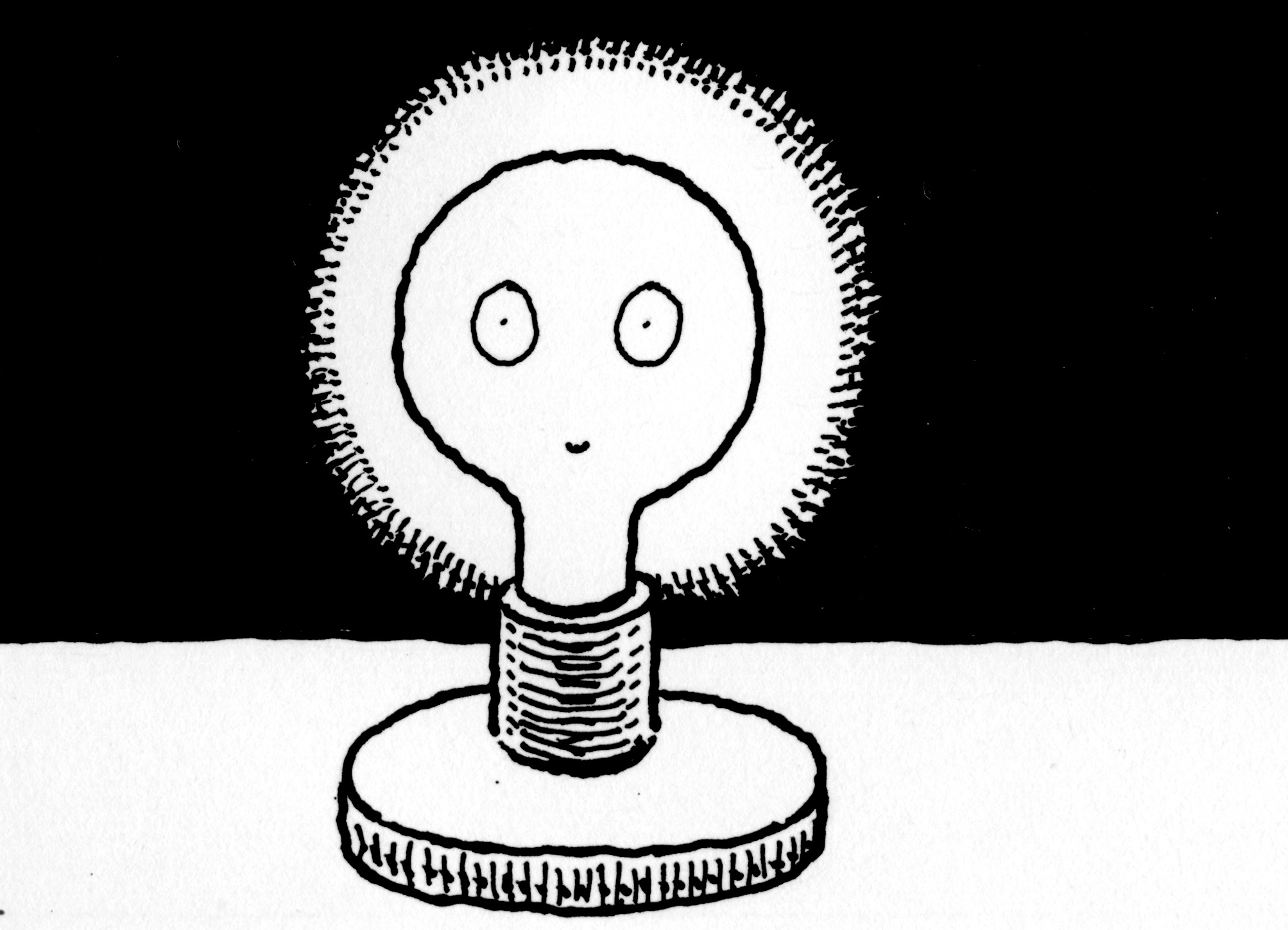 cartoon image of face on lightbulb