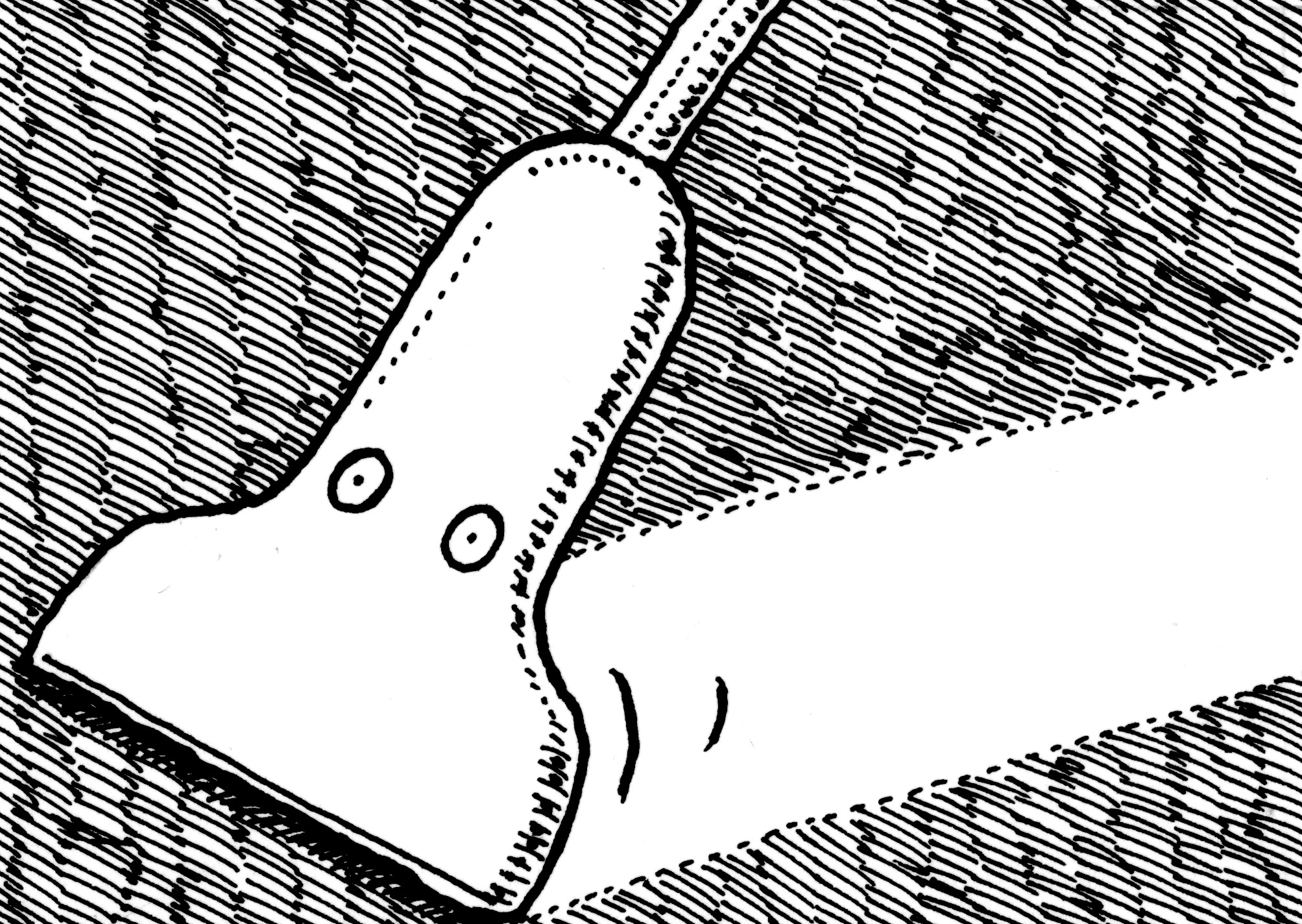 Cartoon image of hoover with a face sucking up dirt