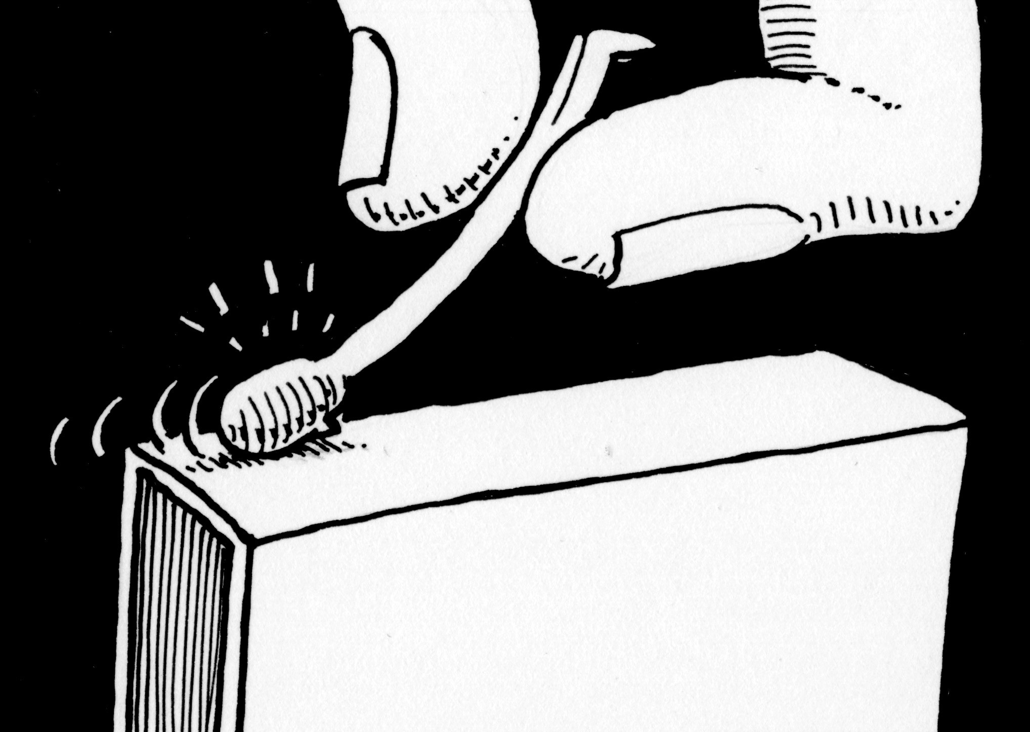 Cartoon of match being struck on the spine of a book
