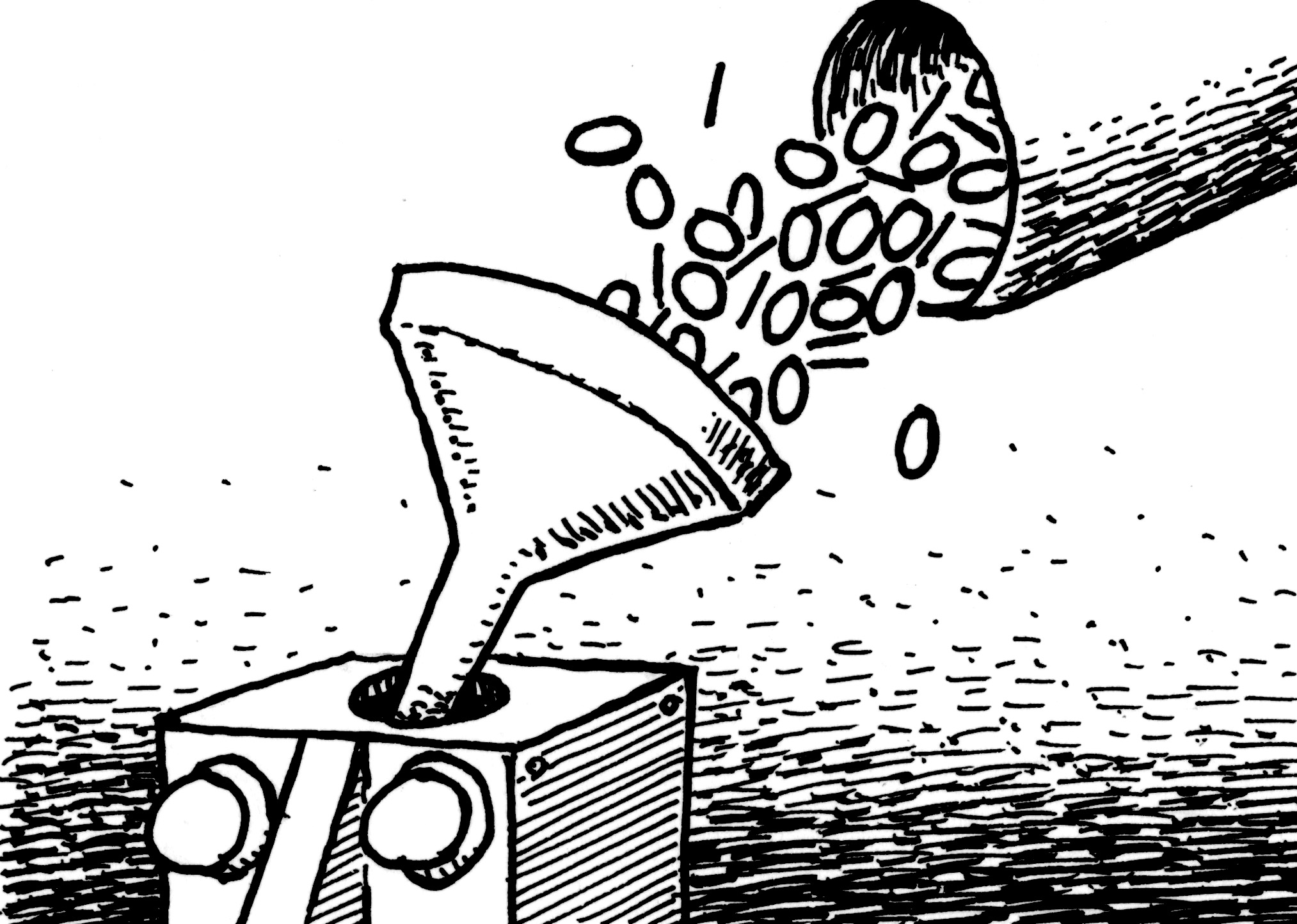 Pellets being fed to a machine through a funnel