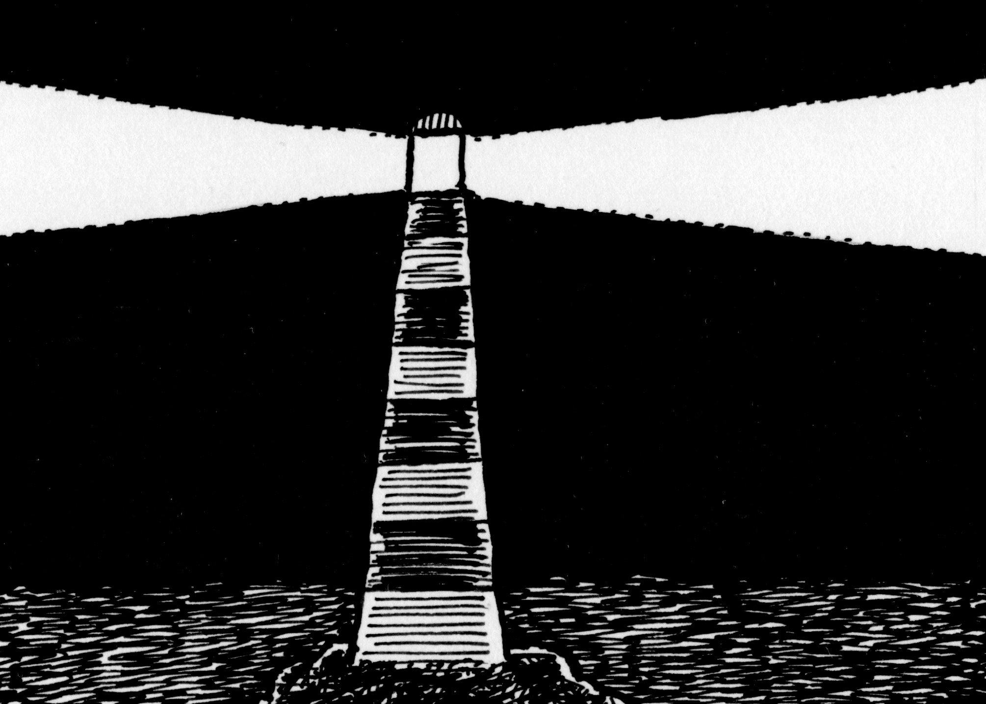 Cartoon lighthouse light cutting through the dark