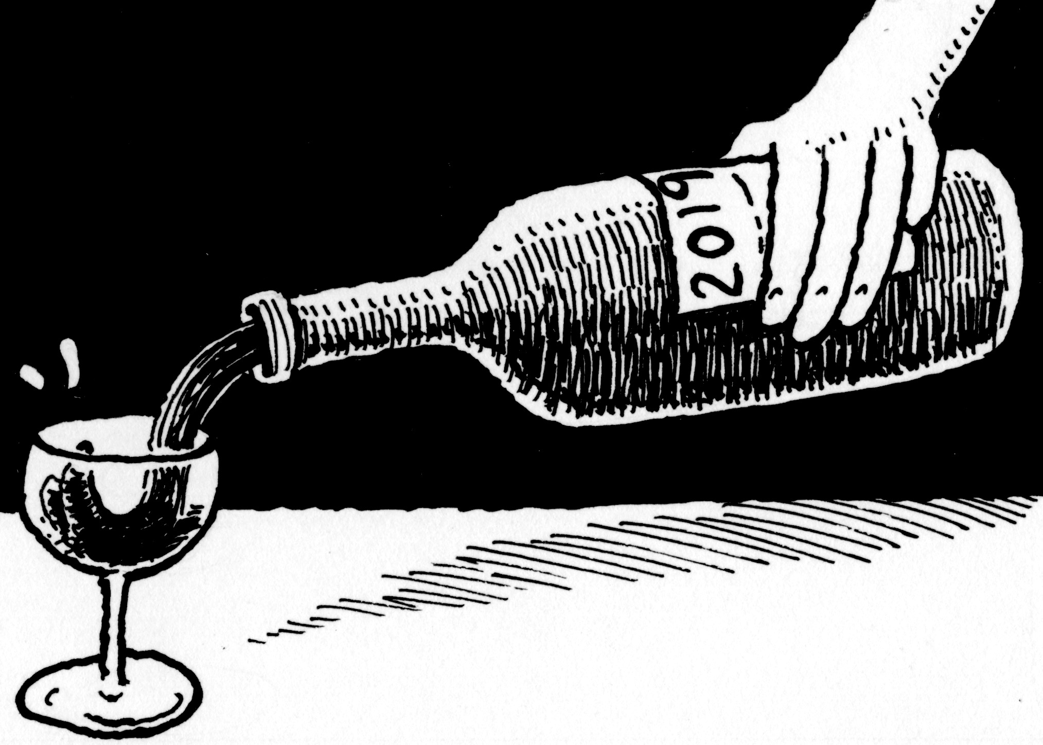 Cartoon image of pouring a glass of wine
