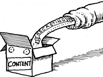 Cartoon image of hand picking something out of a box labelled content