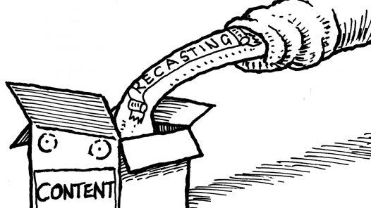 Cartoon image of hand picking something out of a box labelled content