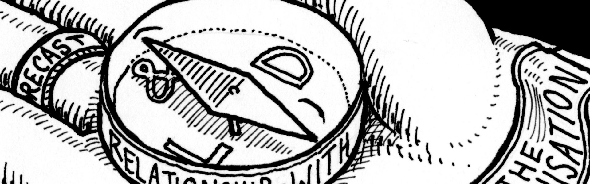 Cartoon image of a compass in a hand
