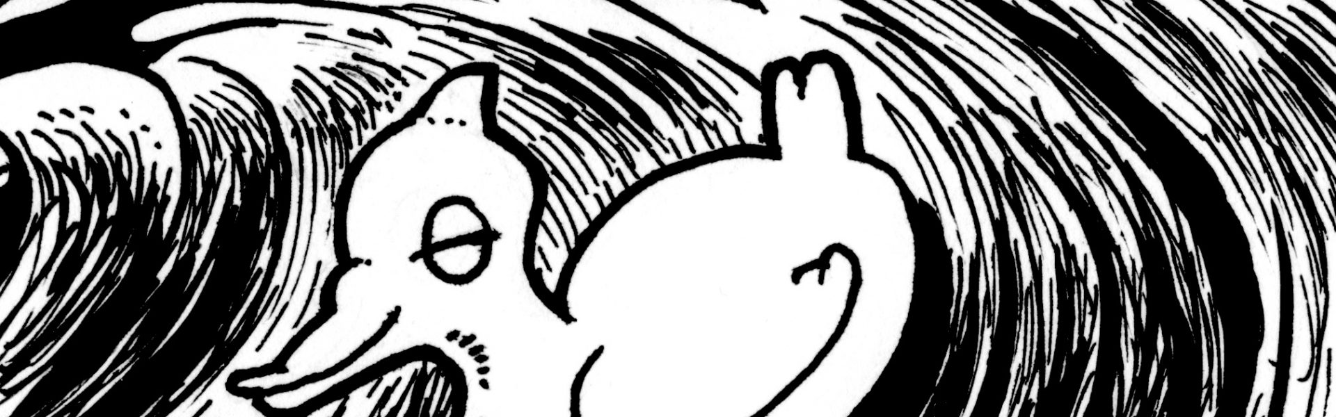 Cartoon image of duck on big waves