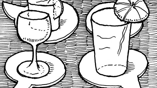 Cartoon image of drinks on speech bubbles